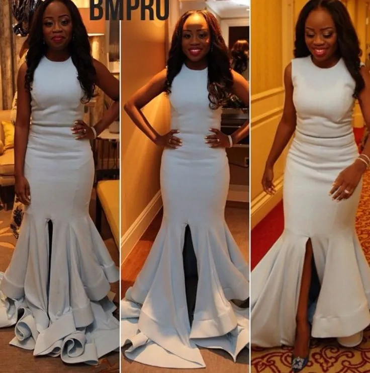 2016 afrikanische Aso Ebi Prom Party Kleider vorne geteilt nigerianische Meerjungfrau Sweep Zug Celebrity Kleider einfache günstige Frauen Abschlussfeier Event Kleider