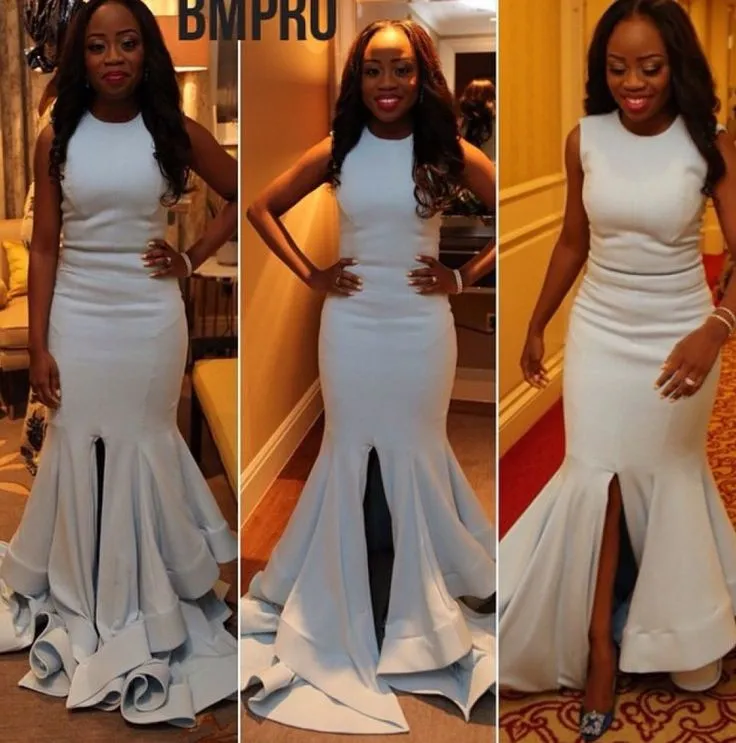 2016 African Aso Ebi Prom Party Dresses Front Split Nigerian Mermaid Sweep Train Celebrity Dresses Simple Billiga Kvinnor Graduation Event Gowns