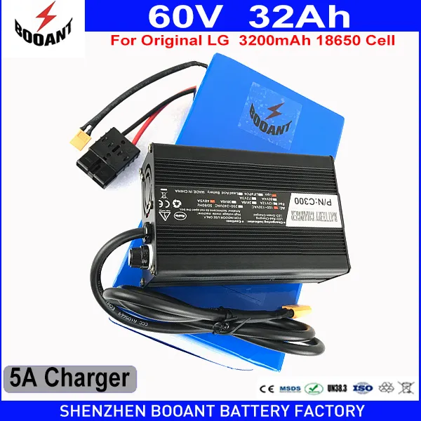 E-BICE LI-ION BATTERY 60V 32AH för 2400W Motor US EU: s tullfri användning Original LG 18650 Cell 13s 10P batteripaket 50A BMS