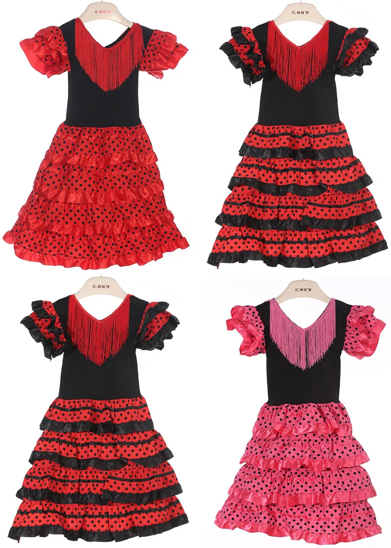 Bébé filles robe polyester matériel bébé fille robes de flamenco trois couleurs et haute qualité robe de danse flamenco espagnole PT004