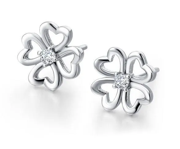 2015 mode smycken 925 sterling silver örhängen med vit kristall klassisk stick örhänge shinning blomma form för kvinnor