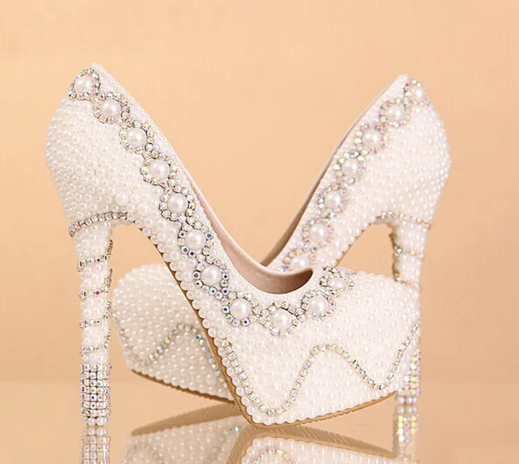 Nicest Pearl High Heel weddingRhinestone Crystal bridal shoes wedding shoes 35-39 Lady Fashion Shoes Christmas Gift