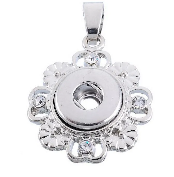 4 Styles Flower Hollow Out DIY Snap Button Necklace Pendant with Rhinestones matching DIY Different Snaps