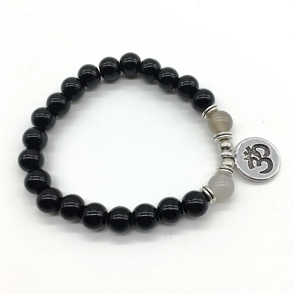 SN1193 offre spéciale Bracelet Ohm pour hommes Bracelet en Onyx noir naturel Design Vintage pierre d'énergie bijoux de guérison livraison gratuite