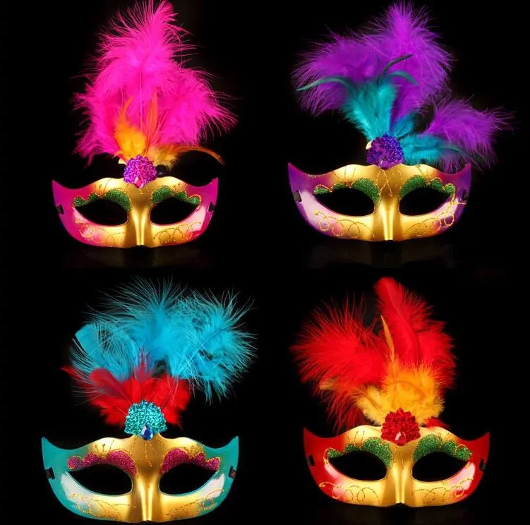 Máscaras Princesa ouro poeira máscara de penas penas fofas Halloween traje bola masquerade máscara de festa presentes4881543