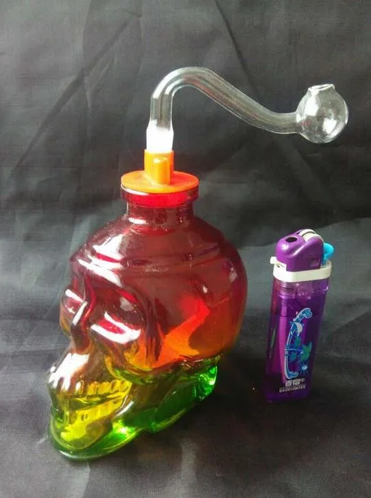 Grossistes en livraison gratuite os de crâne en verre de verre coloré narguilé/bong en verre, obtenez un ensemble complet d'accessoires