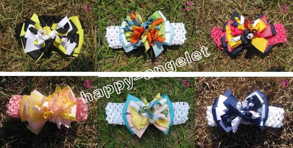 Baby 4inch M2M Gelaagde Krullend Ribbon Haar Band Haarspelden Corker Hairband Korker Haarbogen Clips Haak Hoofdband Haaraccessoires PD008