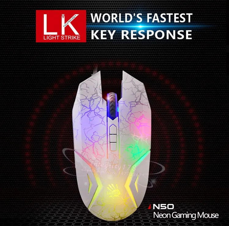 4000 CPI Bloody N50 Neon Gaming Mouse World Fastest Key Response Light Strick Gaming Möss Infrarödmikroswitch Mouse2063951