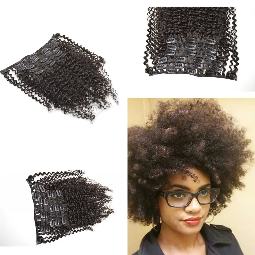 Clip nelle estensioni dei capelli umani vietnamita vergini afro ricci crespi Clip nelle estensioni dei capelli 7 pezzi / set 120G G-EASY ricci clip ins