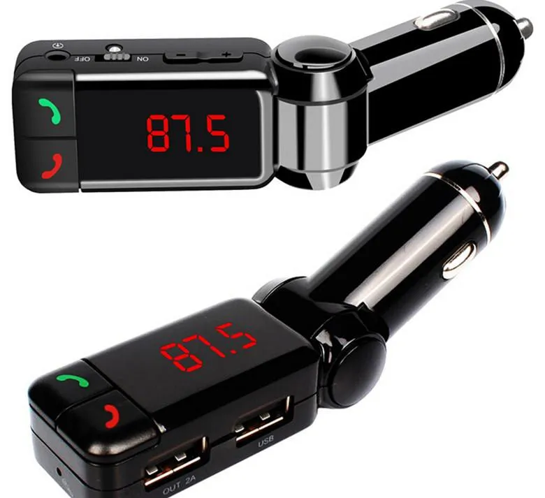 Mini carregador de carro bluetooth handsfree com dupla porta de carregamento USB 5 V / 2A LCD U disco FM transmissão Mp3 AUX BC-06