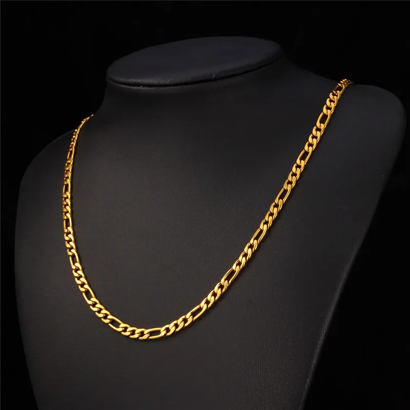 New Trendy Figaro Chain Stainless Steel Necklace Sets 18K Real Gold Plated Chunky NecklaceBracelet Men Jewelry YS2267784972