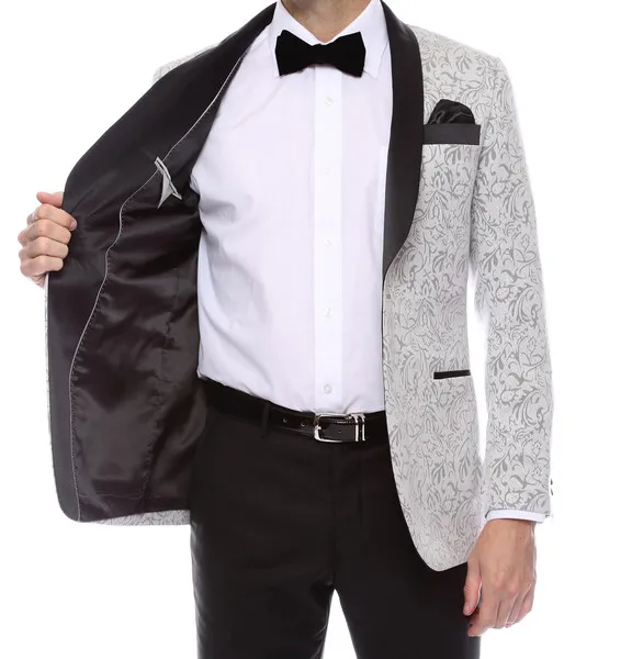 Gramercy Hommes Argent Tapestry Super Slim Fit smokings marié 2021 côté garçons d'honneur des hommes de mariage costumes de bal Custom Made veste + pantalon + cravate + Gilet