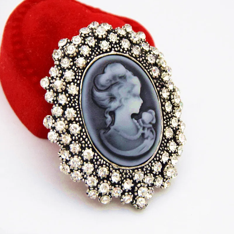 Nieuwe Collectie! Vintage Stijl Sparkle Rhinestone Crystal Studded Cameo Victoria Queen Head Broche / Retro Cameo Maiden Woemh Broche Pins B746