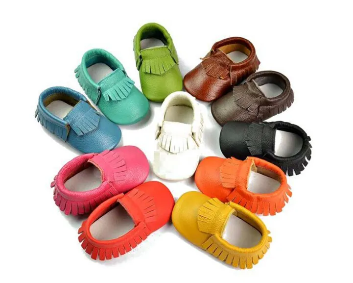 Hurtownie Moccasins Mokasyny Miękkie Skórzane Moccs Baby Botki Boddler Buty 100% Layer Head Cow Leather First Walker Baby Buty 50 par / Lot