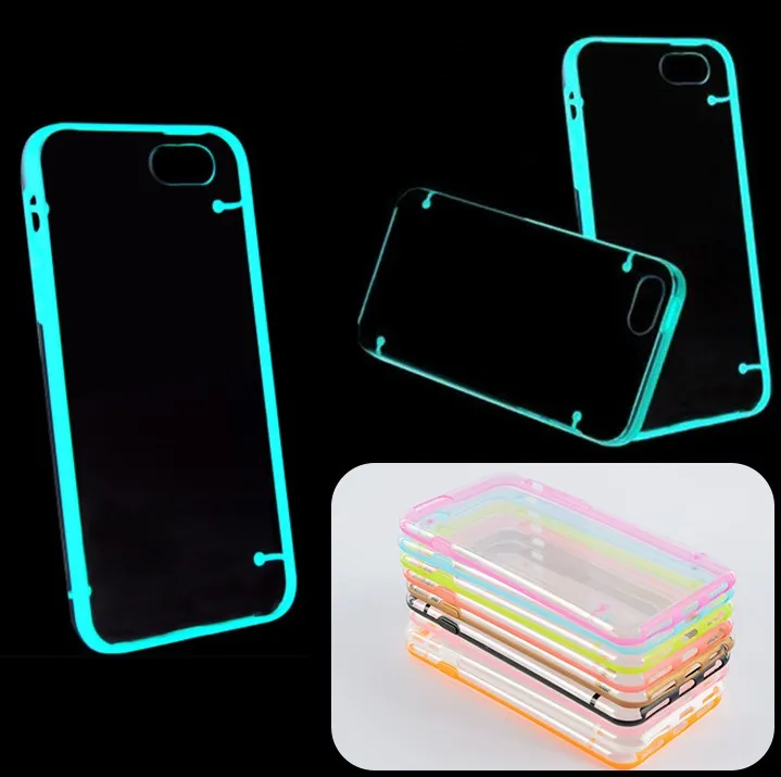 Voor iPhone 6 6S plus TPU-zaak Lichtgevende transparante dunne kristalheldere harde pc-hoes voor iPhone5 5S 4 4S-gevallen