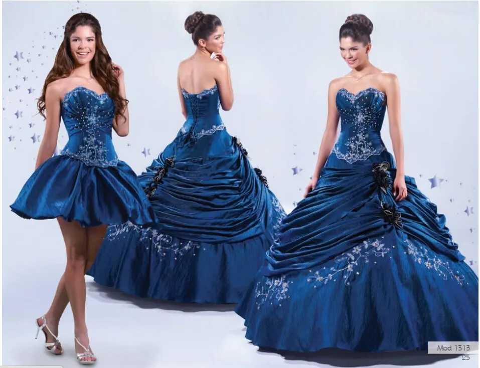 Darmowa Wysyłka! Słodki dekolt Blue Haft Lace Up Dwa Styl Długie lub krótkie Suknia Balowa Prom Dress Quinceanera Suknie w La