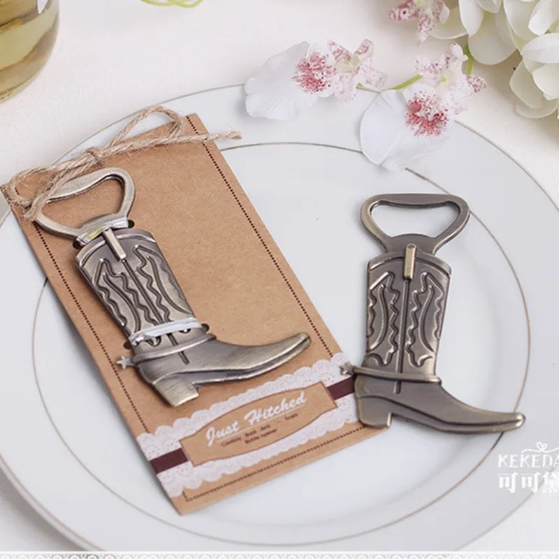 "Just Hitched" Cowboy Boot Bottle Opener Shoes open bottle opener European wedding Favor and furniture gift