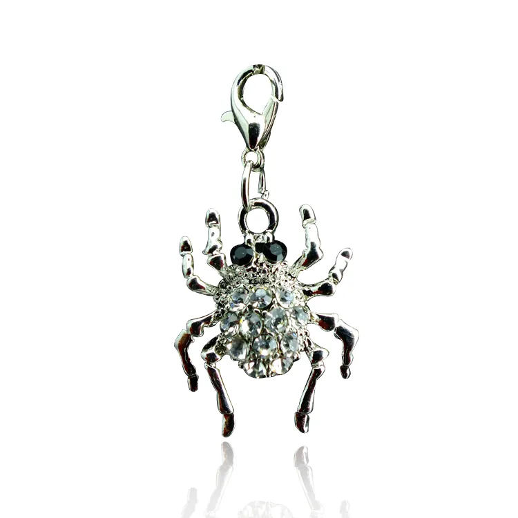 Senaste Fashion Charm Hummer Lås Smycken Inlagda Rhinestone Spider Keychain Pendants DIY Tillbehör Support Blanda Partihandel