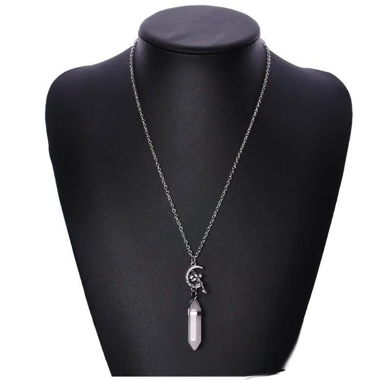 Fashion Star/Lotus Hexagonal Prism Necklaces Gemstone Rock Natural Crystal Quartz Healing Point Chakra Stone Long Charms Women Necklace