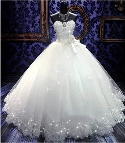 Haute qualité réel Po Bling Bling cristal robes de mariée dos pansement Tulle Appliques parole longueur robe de bal robes de mariée 294P