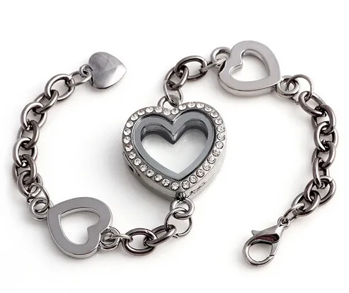 Magnetic Heart Floating Locket Bracelet With Rhinestones Glass Living Memory Locket Bangles For Women284j