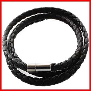 2014 новая мода кожаные браслеты браслеты ручной работы вязаный круглый веревка поворот пряжки браслет для женщин мужчин Оптовая черный длинный SL018