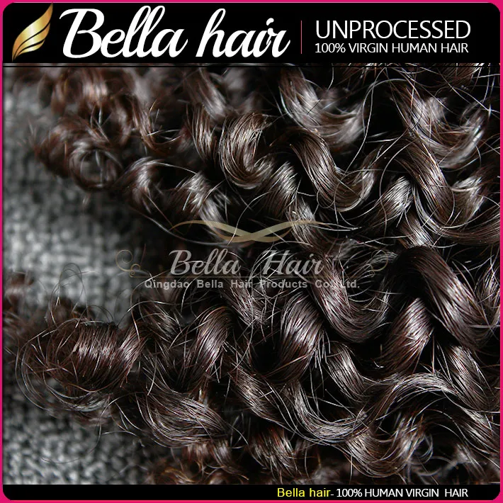 Bella Hair® класс 8-30 дюймов 100% необработанные индийские девственницы Weev Weft натуральный цвет вьющиеся вьющиеся удлинитель 2 пучка