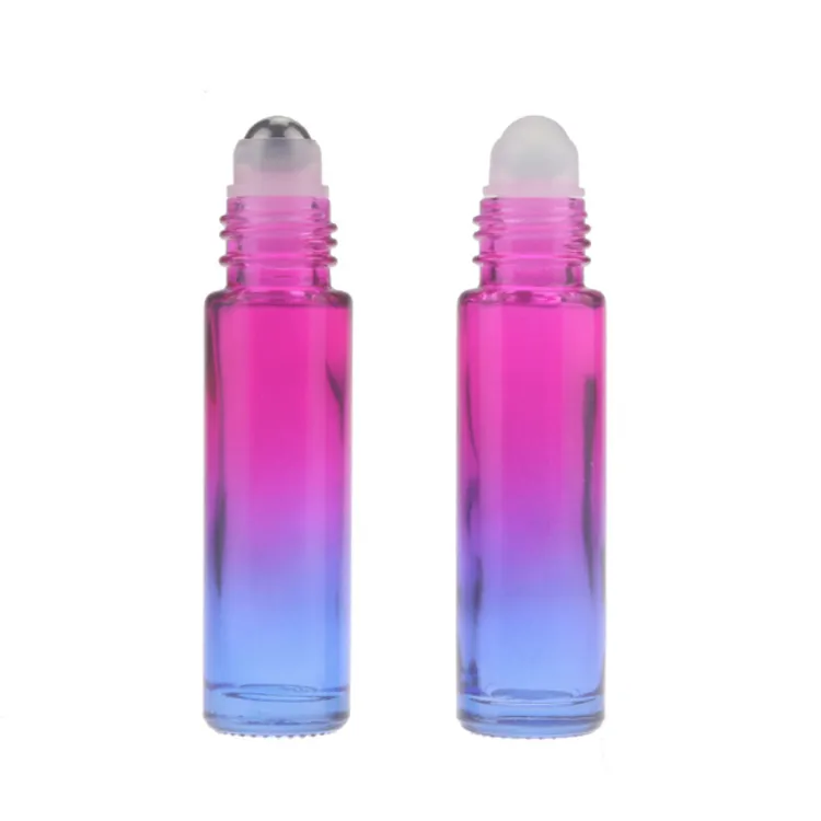 2018 Nya 10 ml färgade glasflaskor för 10 ml Essential Oil Perfume Flaskor med metallrull Svart Cap Hot Sale 1 / 3oz glasbehållare