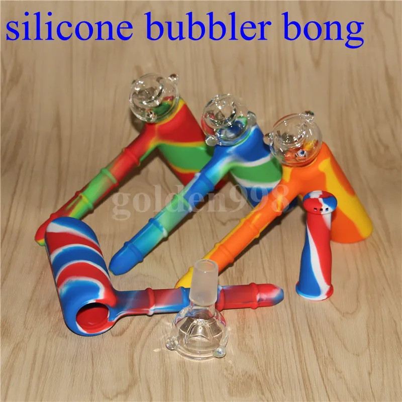 Narguilés en gros de qualité alimentaire silicone marteau barboteur tuyau tuyaux de fumer silicone Bong Dab Rig avec bol en verre amovible
