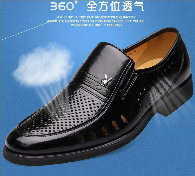 Été dernier marié chaussures habillées hommes noir respirant évider chaussures en cuir pour hommes appartements sandales en cuir NLX171