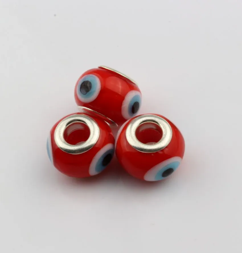 100pcs Evil Eye red Color Colored Glaze 5mm Big Hole Glass Beads Fit Charm Bracelet DIY Jewelry 14mm