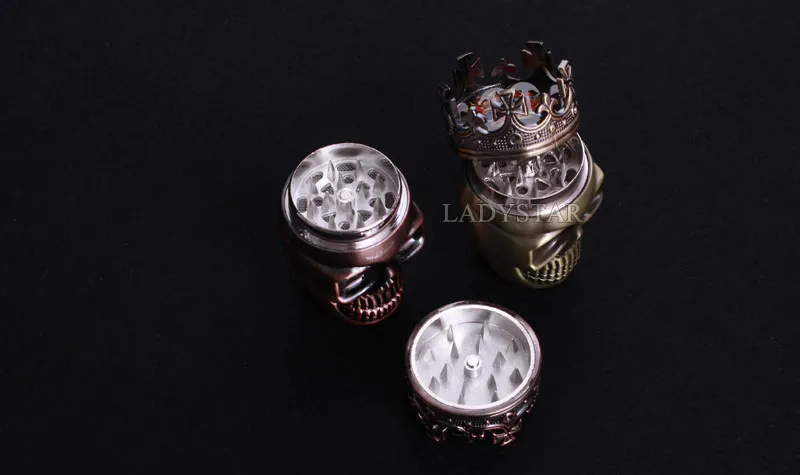 Rökning Tillbehör Skull Metal Alloy Tobacco Herb Grinder 3 Layer Delar Hand Cigarett Spice Crusher för L23