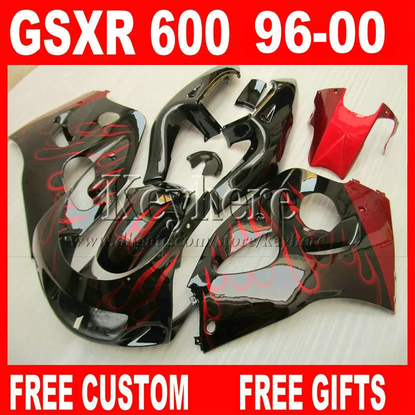 Anpassa Paint Fairing Kit för Suzuki Srad GSXR600 96 97 98 99 00 GSXR750 Fairings Red Flames GSXR 600 750 1996 1997 1998 1999 2000 5M6G