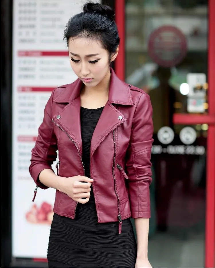 Wholesale-Fashion Fall Winter Faux Leather Women Jackets Black Plus Size Zipper Jackets For Women Casual Women Coats