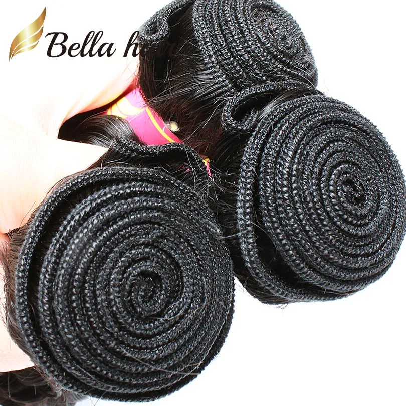 Brasilianskt mänskligt hår wefts väver lockiga buntar med spetsens frontal stängning 13x4 Virgin Remy Bella hår4636720