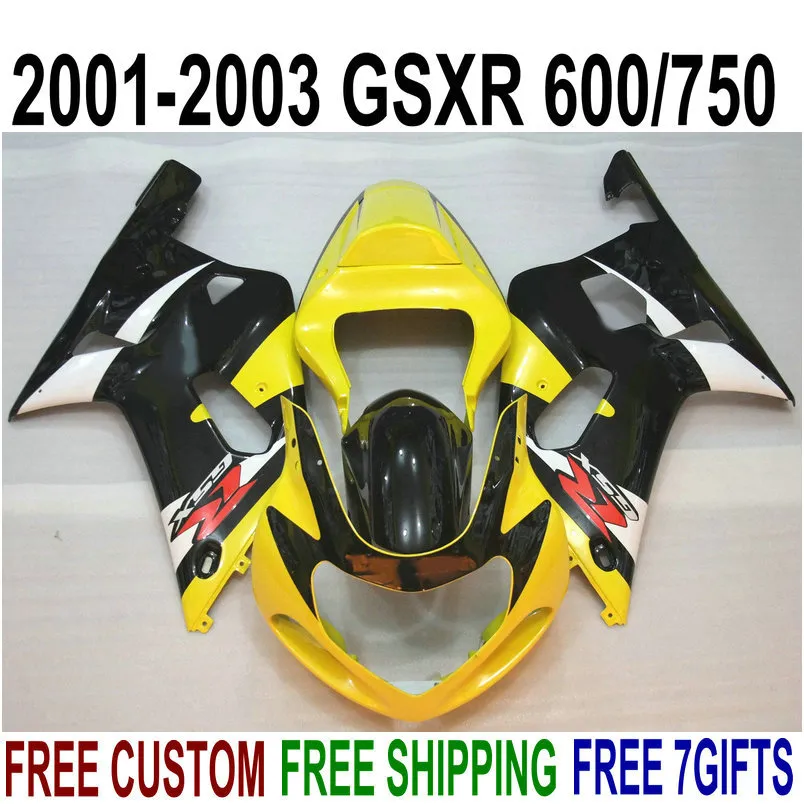 ABS Pełny zestaw dochodów dla Suzuki GSX-R600 GSX-R750 2001-2003 K1 GSXR 600 750 czarne żółte plastikowe wróżki Zestaw 01-03 RA26