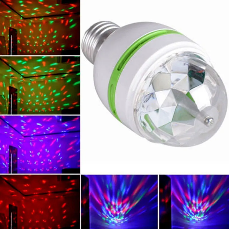 50 sztuk Retail 3W E27 RGB Oświetlenie pełny kolor LED Kryształ Scena Light Auto Obrotowy Efekt Efekt DJ Lampa Mini Scena Żarówka