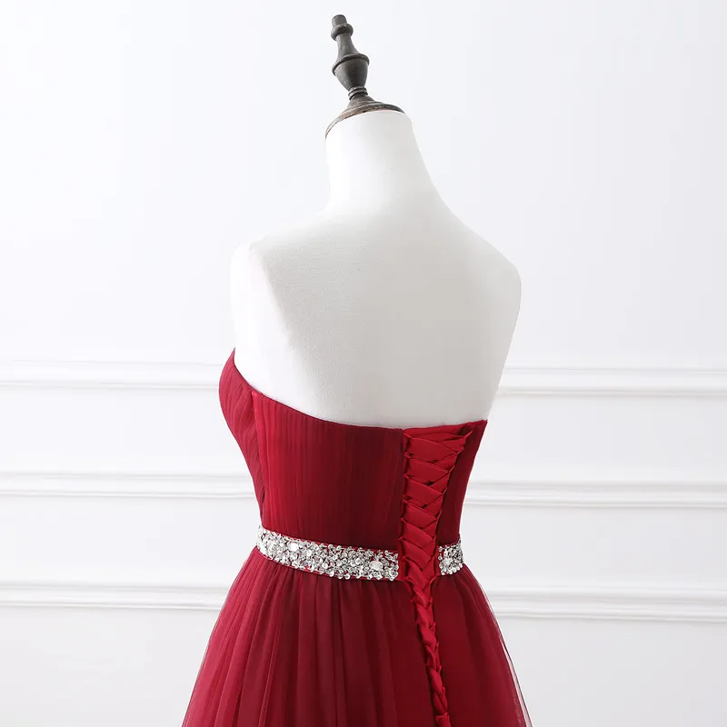 100% Real Image 2019 Burgundy Tulle Aftonklänningar Sweetheart Neck Tulle Beaded A Line Floor Längd Designer Occasion Dresses Party Gown
