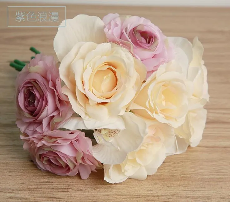 soie rose fleurs 12 pièces Bouquets De Mariage De Mariée Fleurs Artificielles Soie Rosefloyd rose corps belle rose artificielle HR016