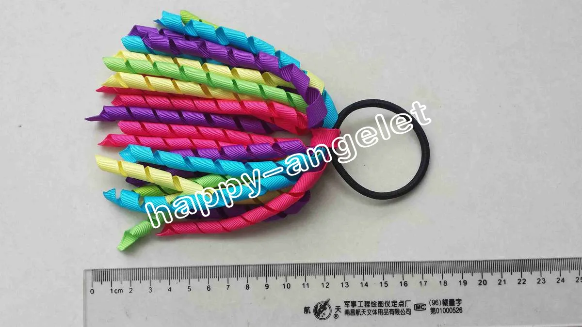 curl tassel ribbons Ponytail holder korker streamers Plain colour hairband corker hair bows with elastic hair rope PD0021631910