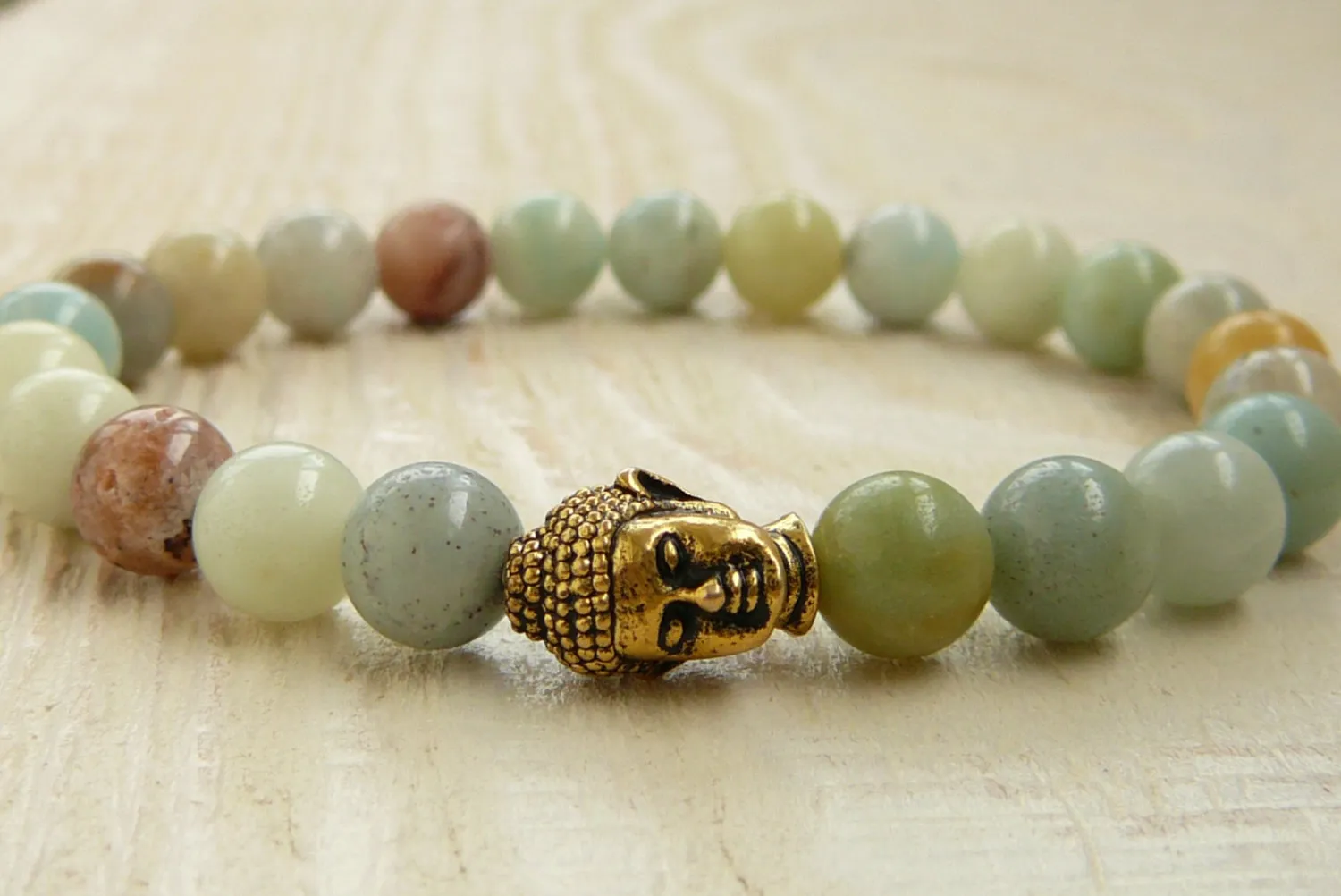 SN0244 Bouddha Amazonite Bracelet Méditation Stretch bracelet Yoga Bijoux guérison bouddhiste bracelet cadeau pour elle Livraison Gratuite