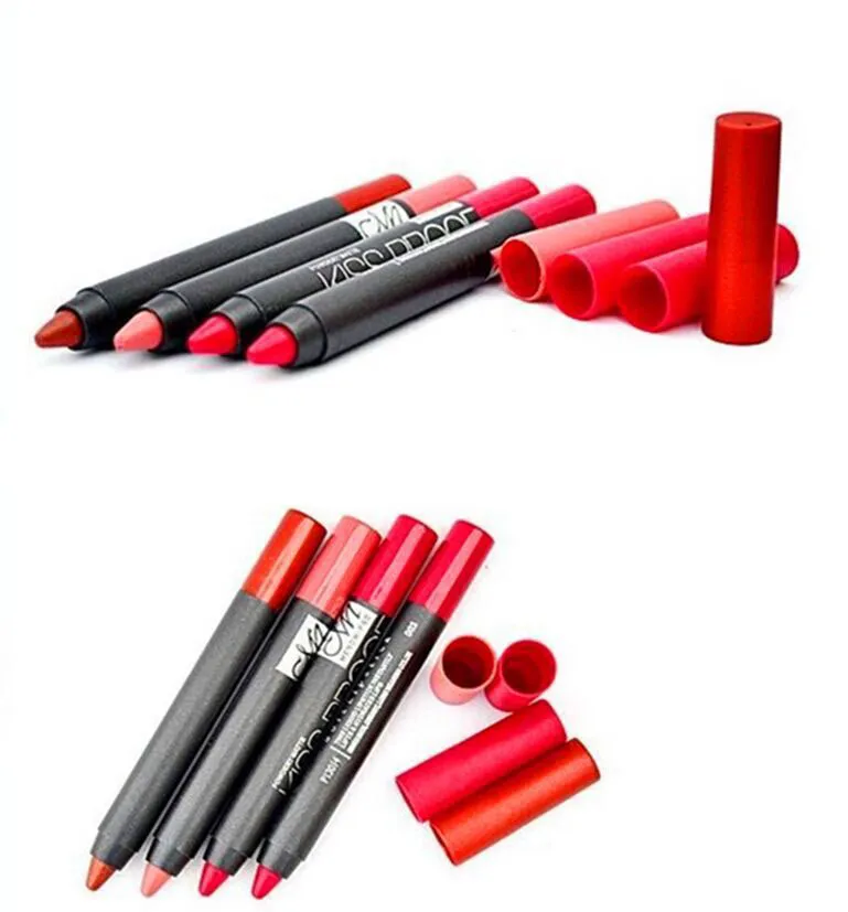 高品質のM.nのキスプルーフ鉛筆防水柔らかい口紅19色DHLフリーリップメイクアップ