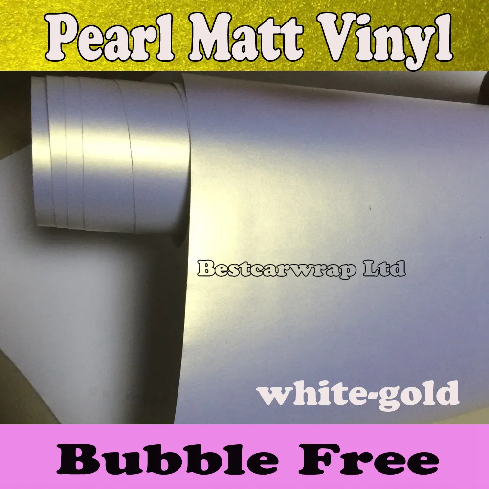 Peral wit tot goud Vinyl Wrap Wit Parelmoer Matte Vinyl Car Wrapping Film Sticker Met luchtafvoer Voertuig Styling 1 52 20M Rol297J