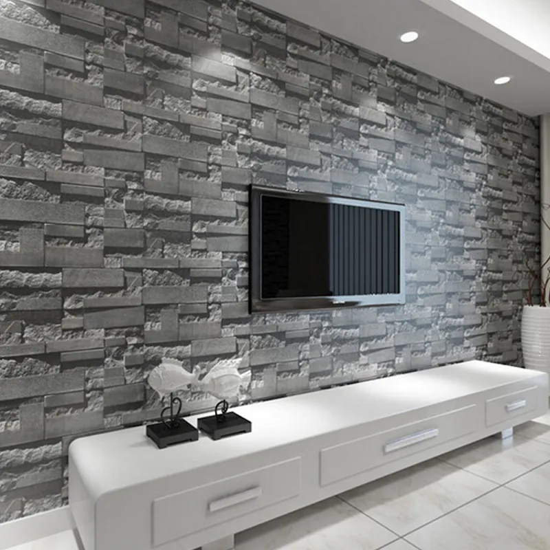 Modern Stacked brick 3d stone wallpaper roll grey brick wall background for living room pvc vinyl wall paper stereoscopic look