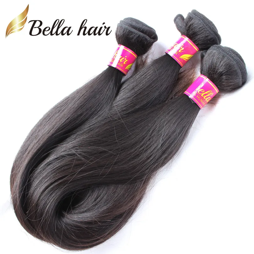 100% Brazilian Virgin Hair Extensions Hair Bundles Straight Hair Weaves Double Weft Natural color Bellahair