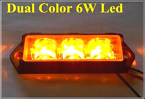 اللون المزدوج مشرق 6LEDS * 3W سيارة ستروب ضوء تحذير، شاحنة أضواء الطوارئ، الفناء، ضوء الشرطة، ماء