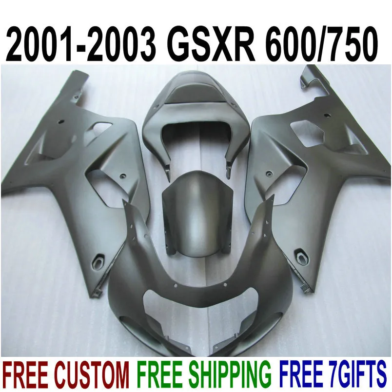 SUZUKI GSX-R600 용 ABS 플라스틱 페어링 키트 GSX-R750 2001-2003 K1 GSXR 600 750 모든 무광택 검정색 새 페어링 세트 01-03 EF17