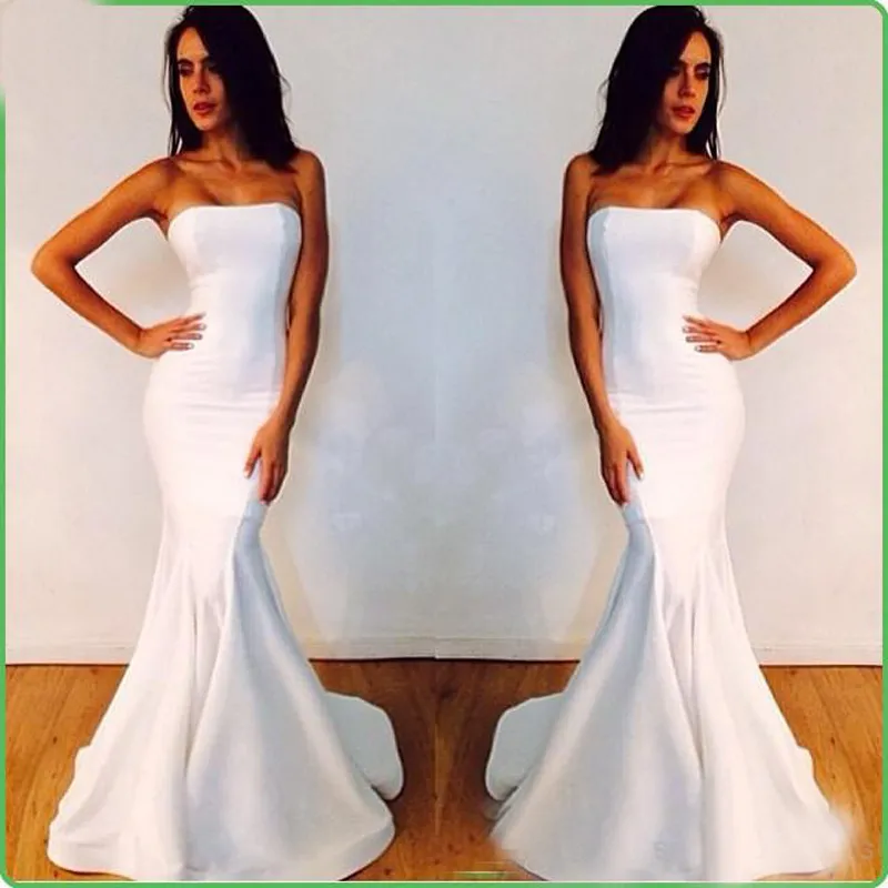 Enkel Billiga Michael Costello Evening Gowns Elegant Mermaid Prom Party Dresses Strapless White Custom Gjorda Kändis Röda Matta Klänningar