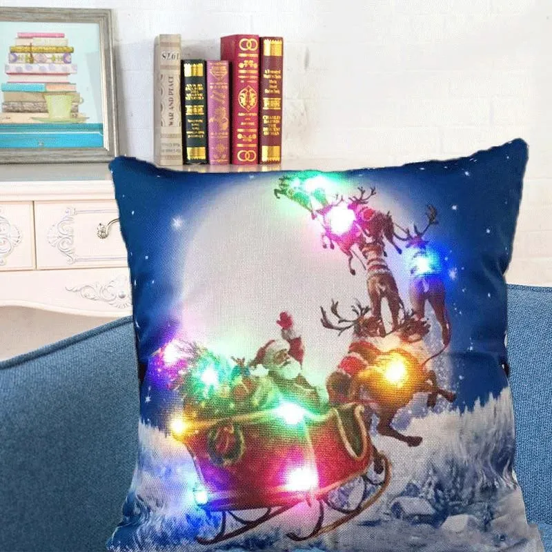 Creation Led Light Luminous Pillow Case Jul Santa Claus Reindeer Pillow Case Soffa Bil dekor kudde 45 * 45cm