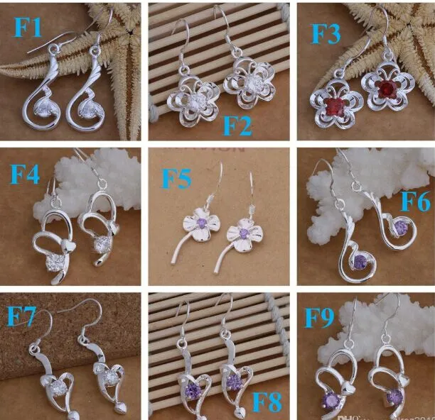 Pendientes de gota de joyería de plata esterlina 925 mixtos 2014 Nuevo envío gratis Pendientes Beautif Pendientes colgantes Orden de mezcla 1762